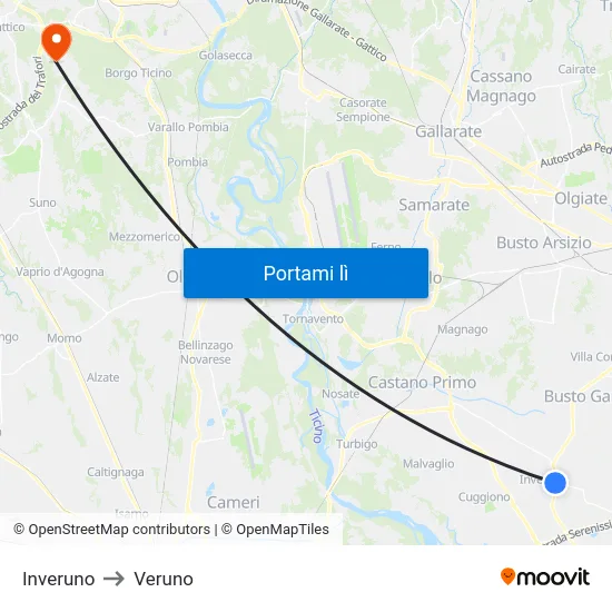 Inveruno to Veruno map
