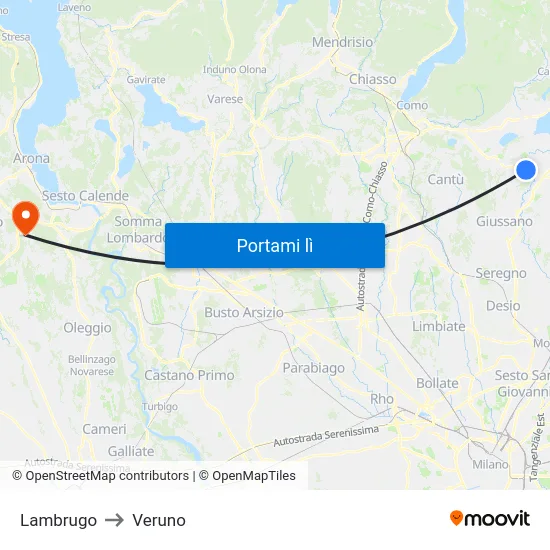 Lambrugo to Veruno map