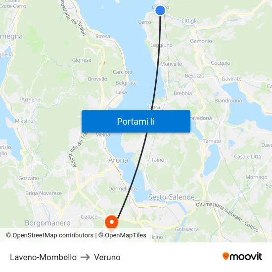 Laveno-Mombello to Veruno map