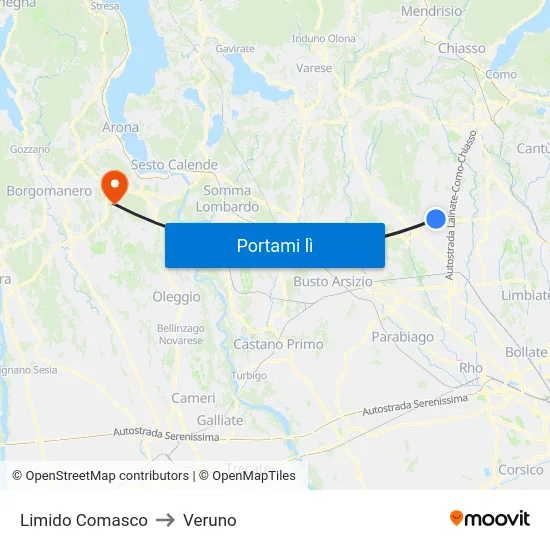 Limido Comasco to Veruno map