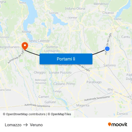 Lomazzo to Veruno map