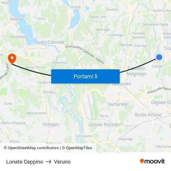 Lonate Ceppino to Veruno map