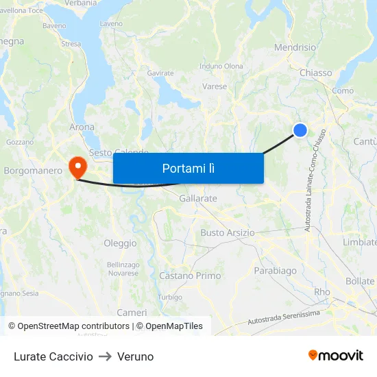 Lurate Caccivio to Veruno map
