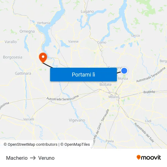Macherio to Veruno map
