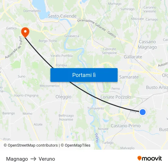 Magnago to Veruno map