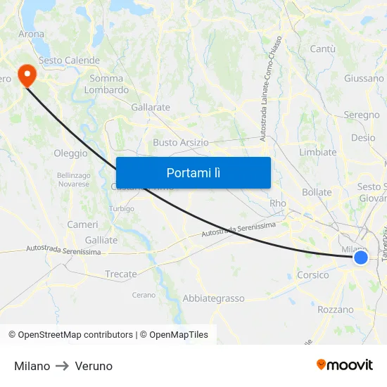 Milano to Veruno map