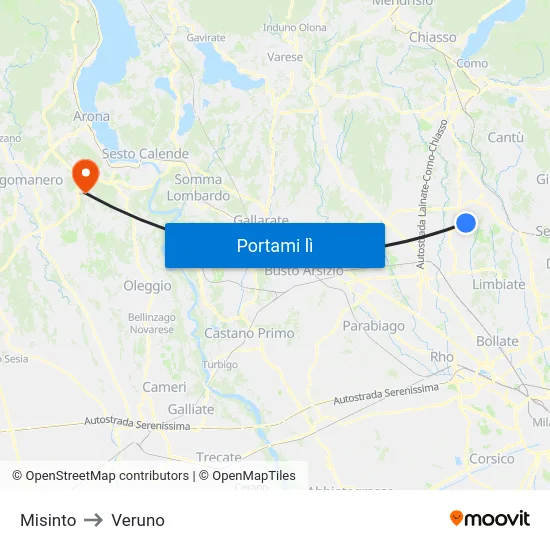 Misinto to Veruno map