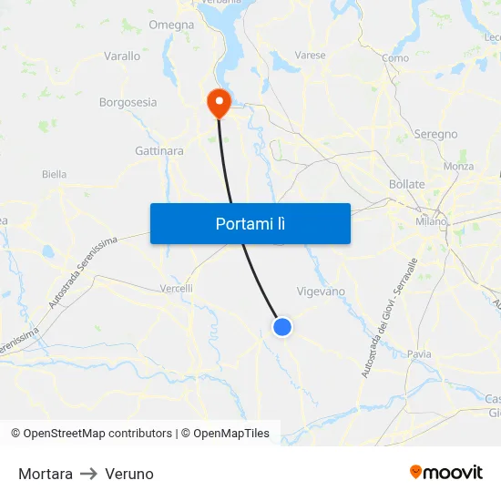 Mortara to Veruno map