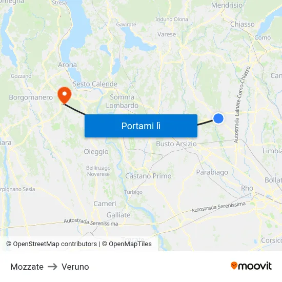 Mozzate to Veruno map