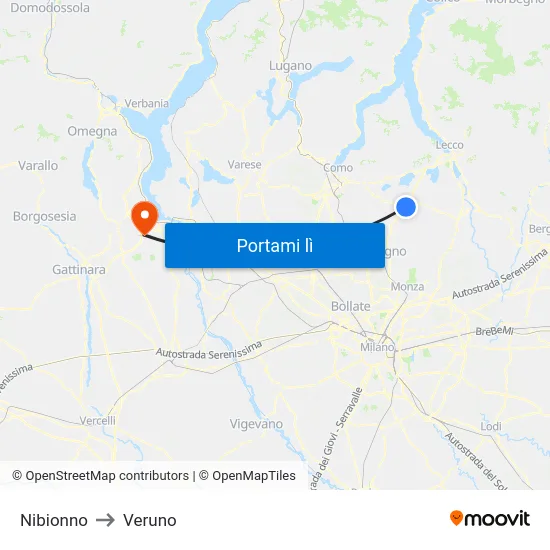Nibionno to Veruno map