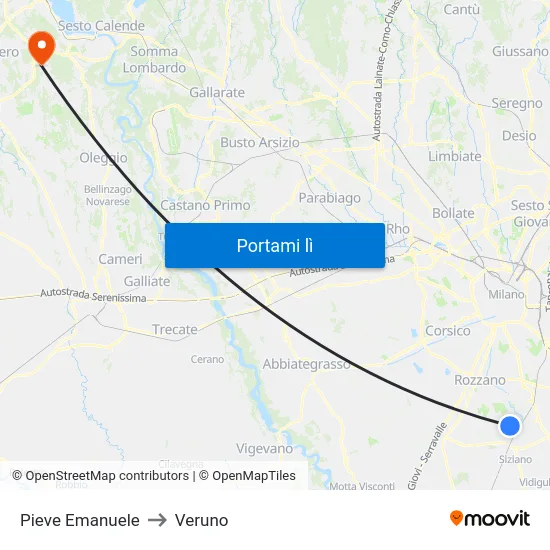 Pieve Emanuele to Veruno map