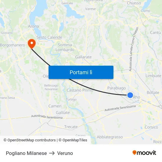 Pogliano Milanese to Veruno map