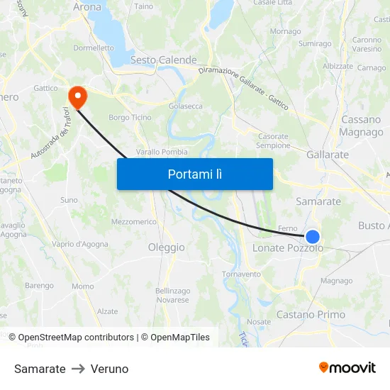 Samarate to Veruno map