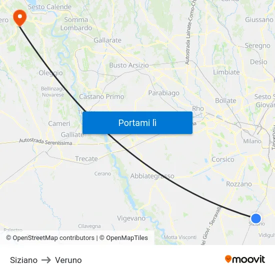 Siziano to Veruno map