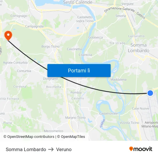 Somma Lombardo to Veruno map