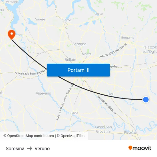 Soresina to Veruno map
