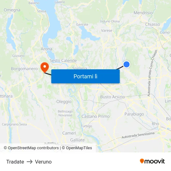 Tradate to Veruno map