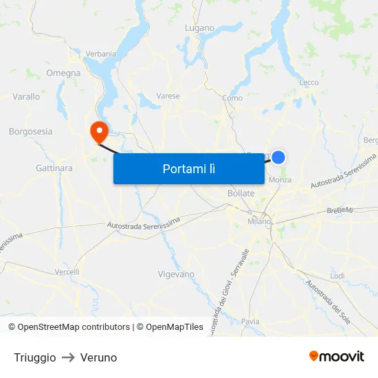 Triuggio to Veruno map