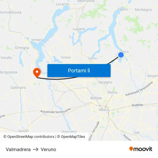 Valmadrera to Veruno map