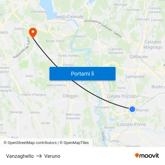 Vanzaghello to Veruno map