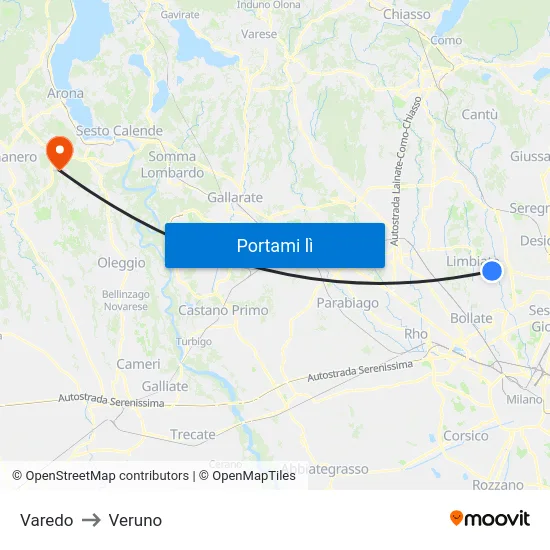 Varedo to Veruno map