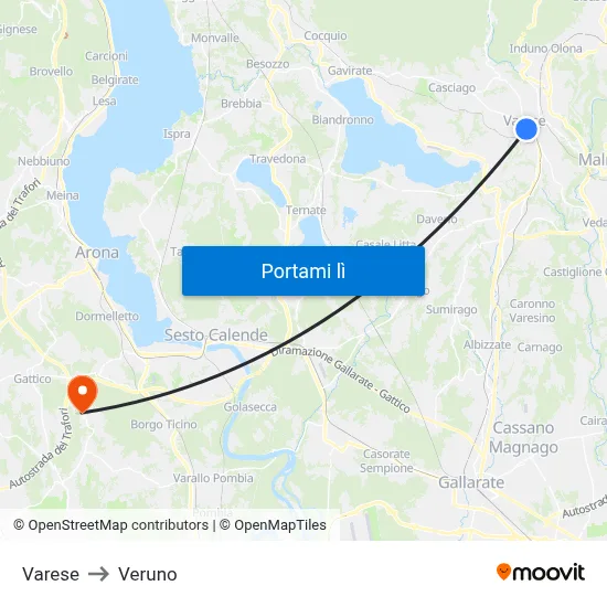 Varese to Veruno map