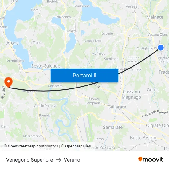 Venegono Superiore to Veruno map