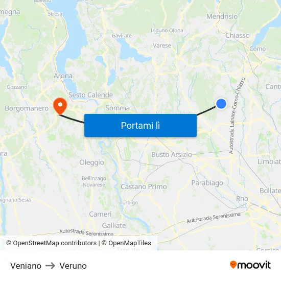 Veniano to Veruno map
