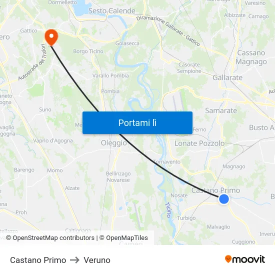 Castano Primo to Veruno map
