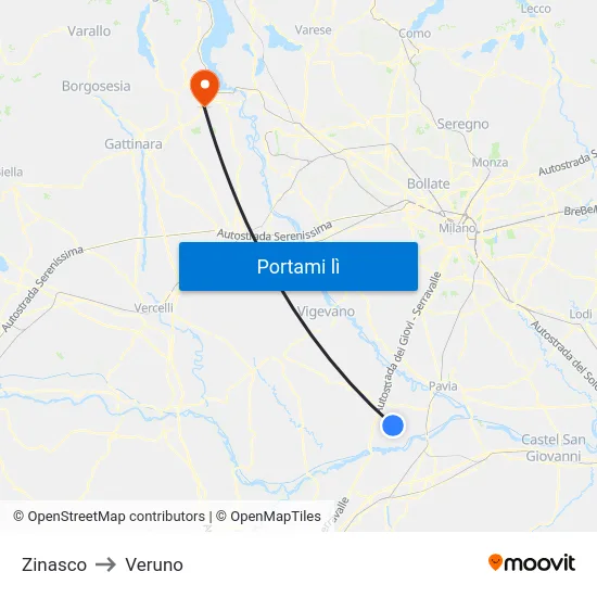 Zinasco to Veruno map