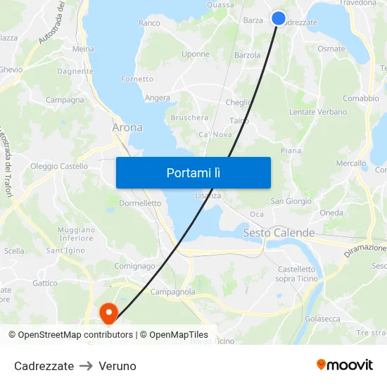Cadrezzate to Veruno map