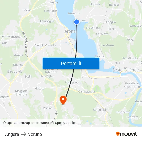 Angera to Veruno map