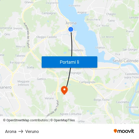 Arona to Veruno map