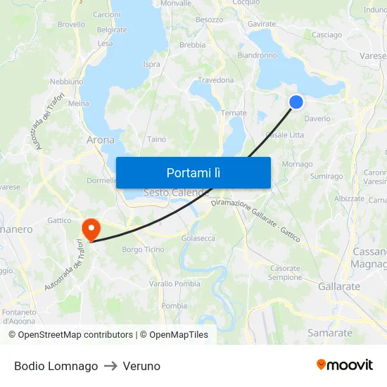 Bodio Lomnago to Veruno map