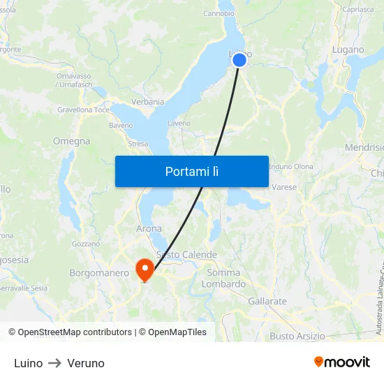 Luino to Veruno map
