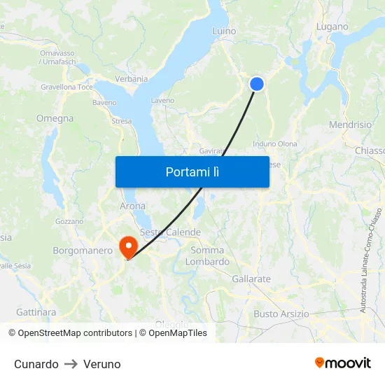 Cunardo to Veruno map