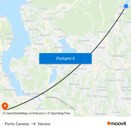 Porto Ceresio to Veruno map