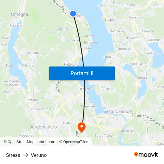 Stresa to Veruno map