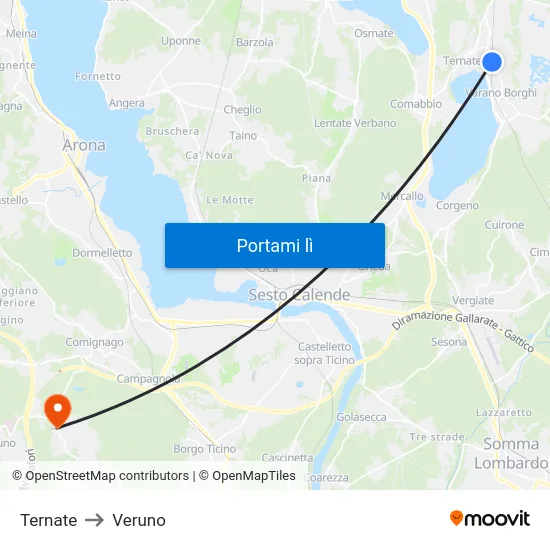Ternate to Veruno map