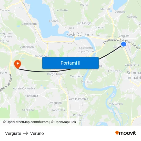 Vergiate to Veruno map