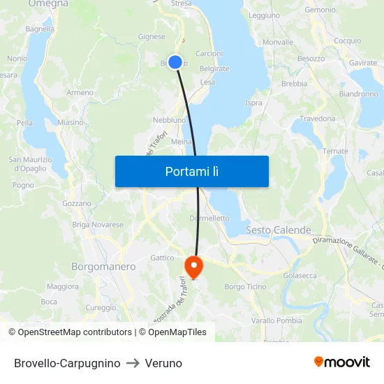 Brovello-Carpugnino to Veruno map