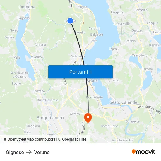 Gignese to Veruno map