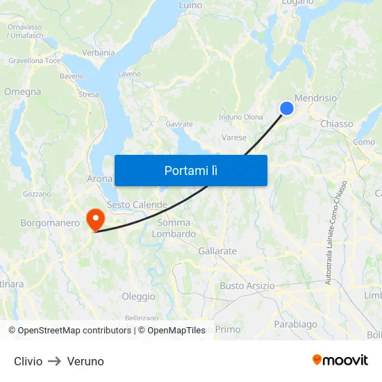 Clivio to Veruno map