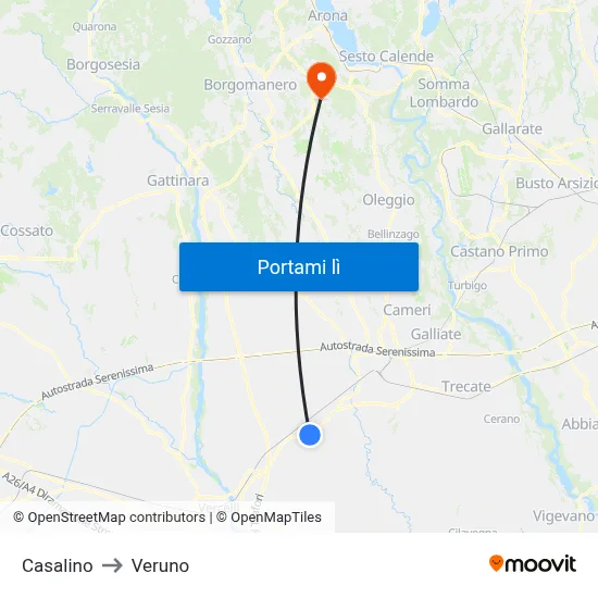 Casalino to Veruno map