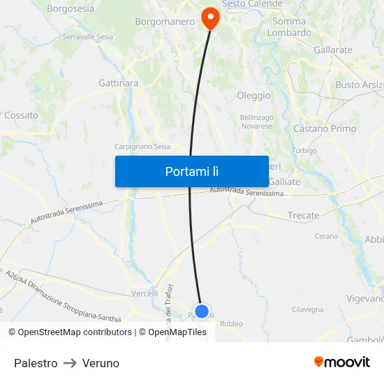 Palestro to Veruno map