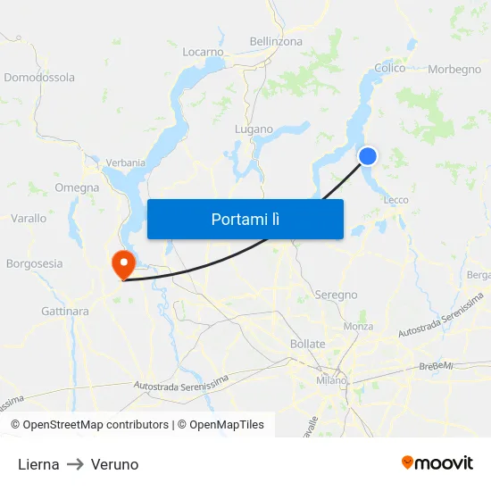 Lierna to Veruno map