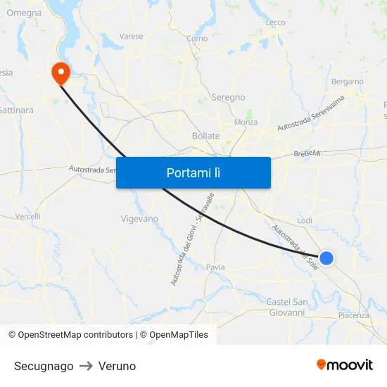 Secugnago to Veruno map
