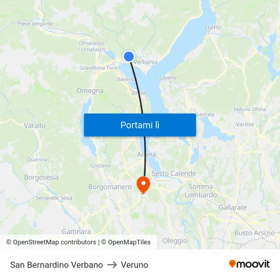 San Bernardino Verbano to Veruno map