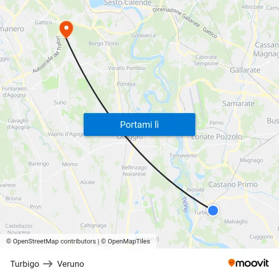 Turbigo to Veruno map