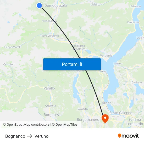 Bognanco to Veruno map